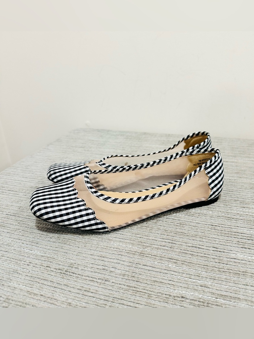 Comfort C. Est 1946 Gingham Mesh Ballet Flats Black White Plaid Shoes Women’s 7
